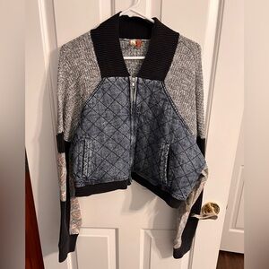 NWT Pilcro Anthropologie Patchwork Cropped Mixed Media Jacket L Quilted Pockets